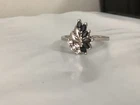 VINTAGE MARQUISE SHAPED BLACK SPINEL WHITE CZ 925 STERLING SILVER RING SIZE 10