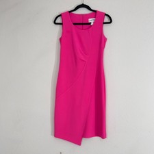 Joseph Ribkoff Electric Pink Cocktail Midi Sheath Dress, Pleated Waist Size 4