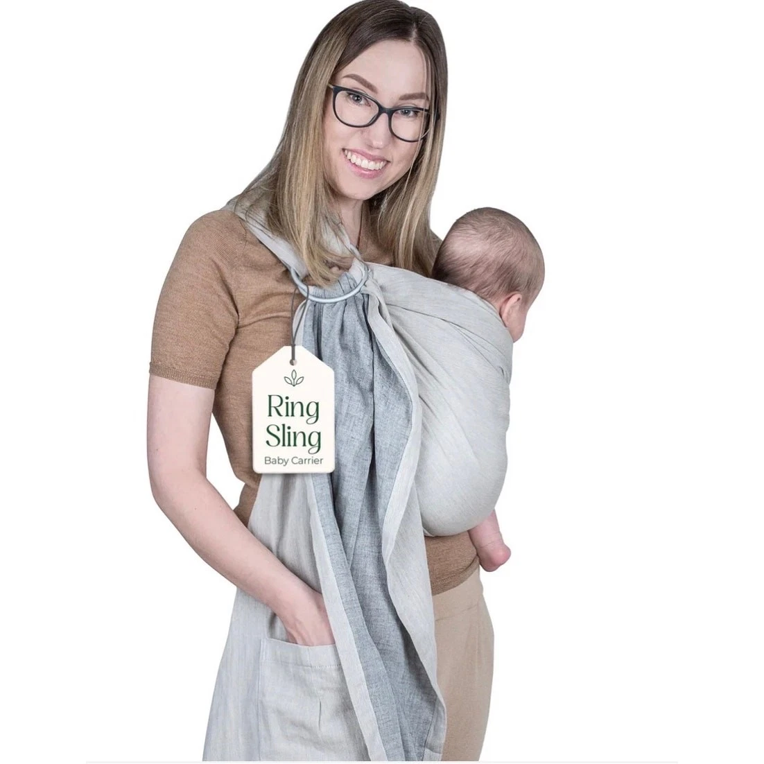 Mebien Ring Sling Baby Carrier Reversible Grey Beige Muslin Turkish Cotton