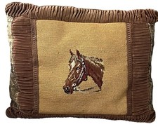 Vintage Needlepoint Horse Equestrian Accent P...