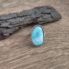 Unique Larimar Gemstone Ring 925 Sterling Silver Designer Gift Ring PG8958