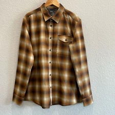 Swiss Tech Brown Plaid Flannel Button Down Shirt Size XL