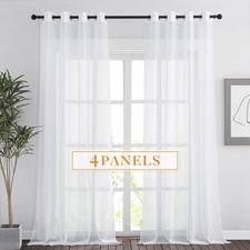 RYB HOME Sheer Curtains 4 Panels Set 108 Inches Long, Solid Voile Light Filte...