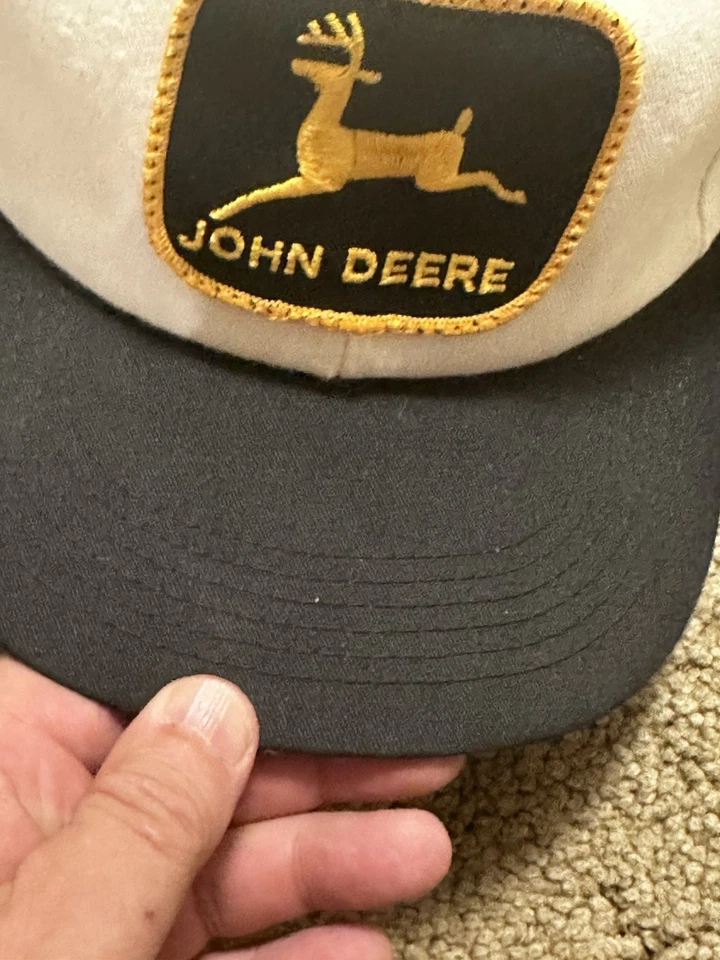 Vintage John Deere Patch Hat K Products Snapback Cap Beige Black Yellow 80s - Image 3 of 4