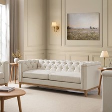 Dusk Chesterfield 3 Seater Sofa - Cream Linen RRP £699