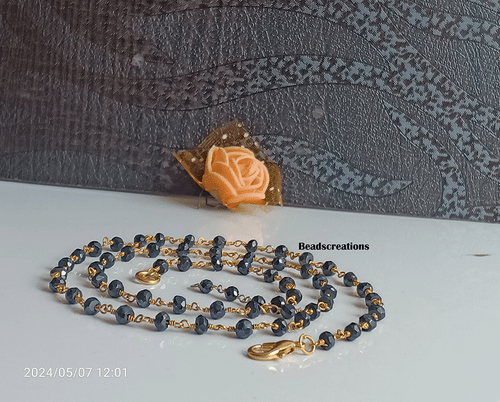 Black Spinel Beads Rosary Beads Gold Chain 3mm Necklace Gift for Her - Bild 5 von 6