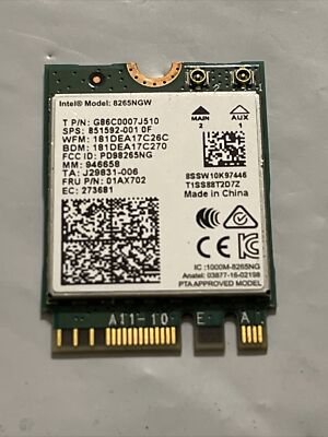 Carte WiFi Intel 8265NGW Pour ThinkPad X1 Carbon 6e Génération - Pièce D'occasion Fonctionnelle