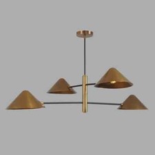 Fixture Of 4 Light Mid Century Modern Chandelier Ceiling Flush Mount Raw Brass Fixture Of 4 Light Mid Century Modern Chandelier Ceiling Flush Mount Raw Brass
