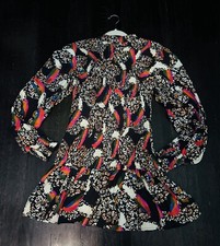 Farm Rio Leopard Toucans Womens Dress XS Smocked Long Sleeve