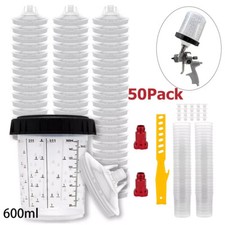 50 Pack Pps Cups Disposable Paint Spray Gun Cup Liners And Lid System 125 Mic