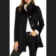 Fleurette Black Stand Collar Wool Car Coat Size 2p