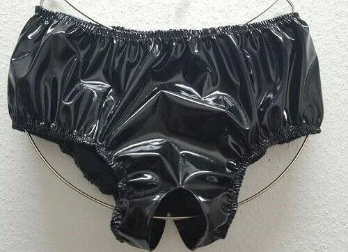 Lackslip ouvert, Taillenhoch geschnitten, Damenslip Lackleder schwarz v. Laexa