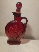 RUBY RED GLASS JIM BEAM WHISKEY DECANTER WITH RUBY STOPPER