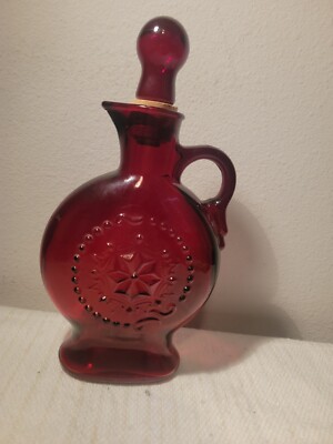 JIM BEAM WHISKEY DECANTER RUBY RED GLASS WITH RUBY STOPPER