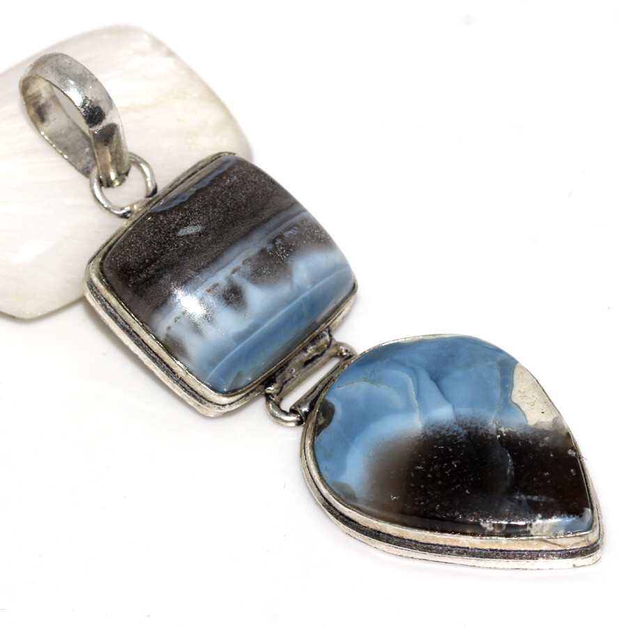 Owhyee Blue Opal 925 Silver Plated Long Gemstone Pendant 2.7