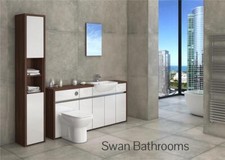 T. WALNUT / WHITE GLOSS BATHROOM FITTED FURNITURE WITH TALL UNIT 2100MM