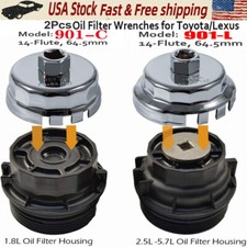2pc 64mm 14 Flute Oil Filter Cap Removal Tool Cup Wrench Set For Toyota Lexus