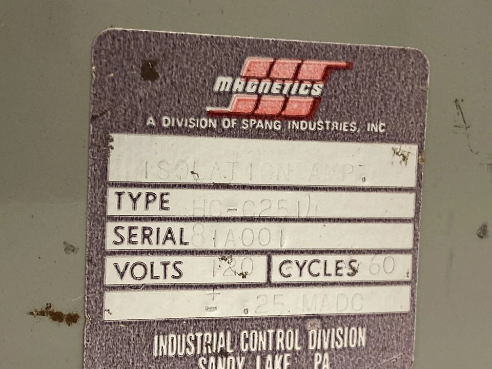 Magnetics,HC-025,Isolation Amplifier 120V 60 Cycles - Image 3 of 4