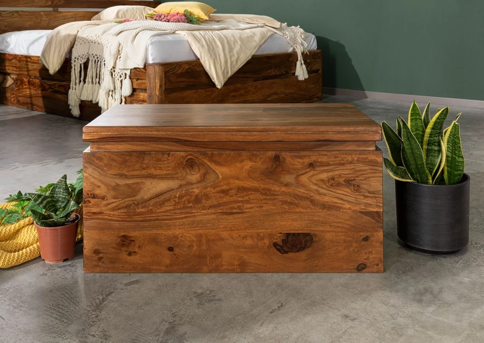 Truhe Sheesham 80x40x40 walnuss gewachst Box Aufbewahrung Stauraum - Bild 3 von 4