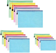 Vicloon 15-Pack Plastic Zip Lock Document Wallets in A3, A4, A5 Sizes