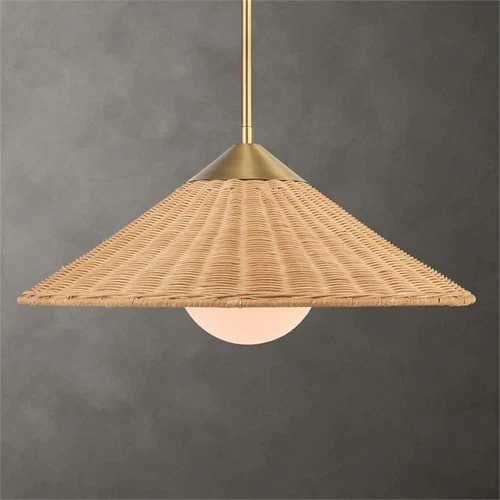 Uttermost Phuvinh 1-Light Rattan & Steel Pendant in Natural/Antique Brass - Picture 2 of 8