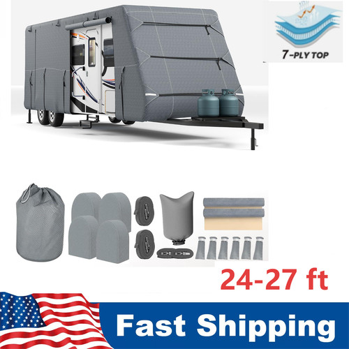 7 Layers Waterproof Anti-UV Travel Trailer RV Cover for Camper Cover 24'-27' ft