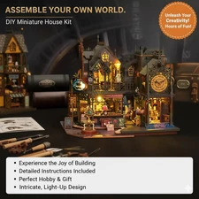 DIY Miniature House Kit with LED Lights, Wizard Dollhouse, 3D Wooden Doll House