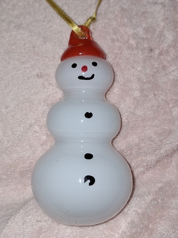  Hand Blown Snowman Christmas Ornament Red Hat 5 Inch Tall