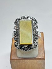 Vintage Sterling Silver Marcasite Abalone Statement Ring 7g Sz 7