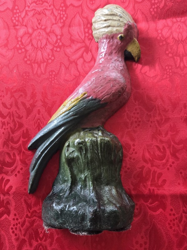 Antique Albany Foundry Cast Iron Door Stop Painted Cockatoo 