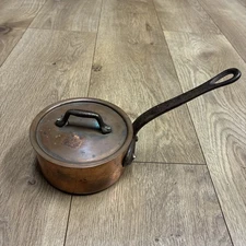 Chef 1/2 Qt .5 Sauce Pan Pot Butter Warmer Copper Brass Small 4”