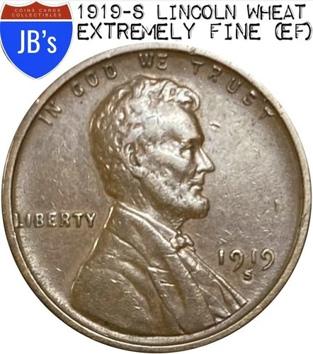 1919-S Lincoln Wheat Cent Penny 1c - Extremely Fine (EF)