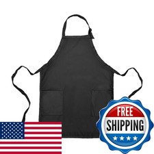 DALIX APN-003 Black Kitchen Apron Spun Poly Cotton 2 Pockets