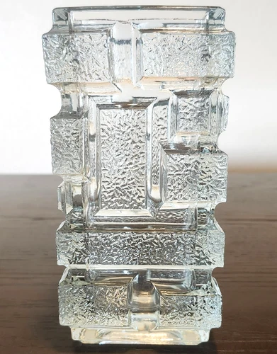 Vintage Jiri Zejmon Sklo Union Rectangular Vase "Brickwork" Model #13262