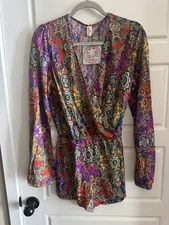 Luli Fama Women’s Gipsy Soul Wrap Front Romper Size L Multicolor 