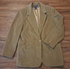 Womens Vintage Corduroy Blazer Lands End Beige Tan 90s Preppy Lined USA Made 14