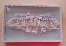 Bridal Garter blue and white lacy ring of faux pearls New Old Stock in box