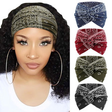 4 Pack Turban Headbands for Women Wide Vintage Head Wraps Knotted Cute Hair Band
