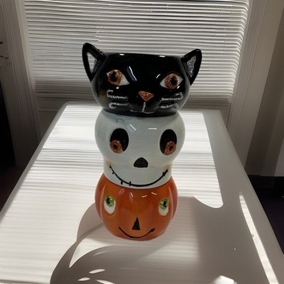 Halloween Tea light Holders Vintage Hallmark Cat Pumpkin Ghost  Stackable!