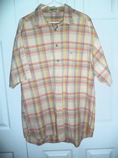 Vtg Guess Jeans Plaid Button Shirt Adult XL  SHORT SLEEVE  100 COTTON 