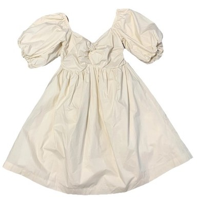 En Saison Poplin Babydoll Dress Small Off-White Puff Sleeves Lined 100% Cotton