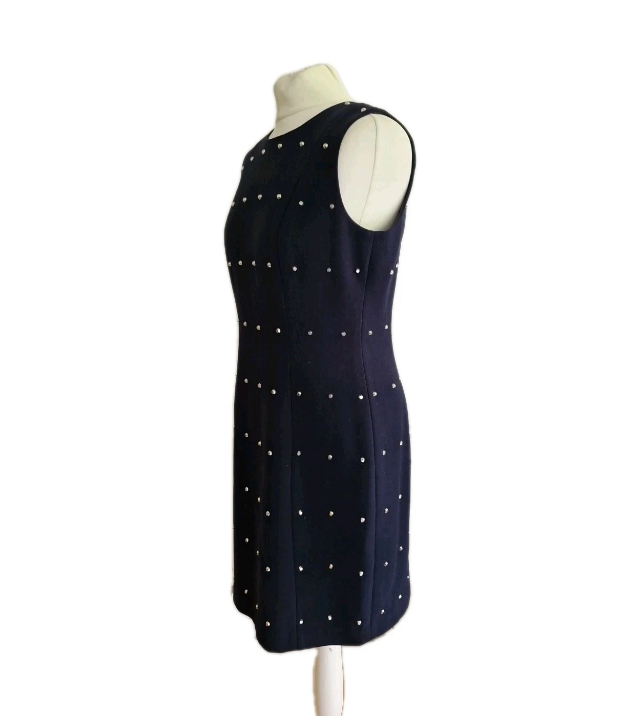 Abito tubino donna Michael Kors blu navy rivettato senza maniche. Taglia UK 12 US 8.
