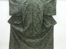 7721004: JAPANESE KIMONO / DORO OSHIMA TSUMUGI / WOVEN BOTANICAL PATTERN