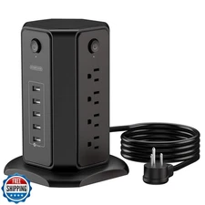 10ft Extension Cord Power Strip Tower, NTONPOWER Flat Plug Surge 
