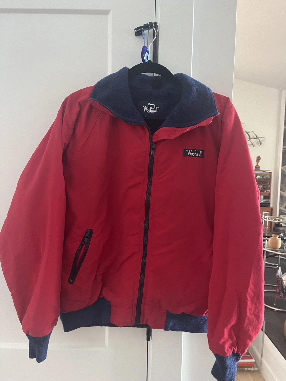 VINTAGE Woolrich Jacket Red Bomber Fleece Lined Nylon Outdoor no tag S/M Retro