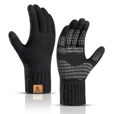 Winter Knit Gloves Touchscreen Warm Thermal Gloves Soft Lining One Size Black
