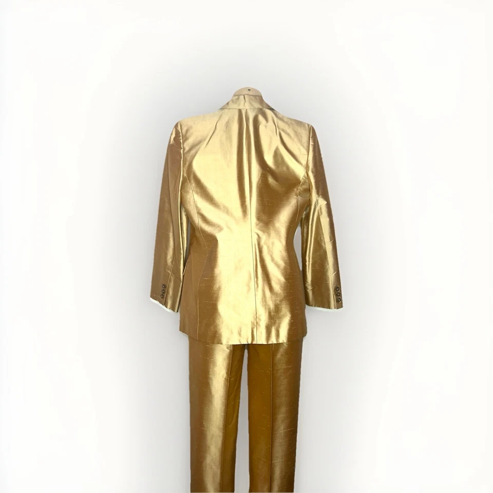 TRAJE PANTALÓN VINTAGE LINDA ALLARD ELLEN TRACY DORADO 100% SEDA Foto 4 de 4