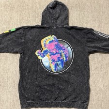 NASA Space Sweatshirt Hoodie Unisex XL Astronaut Graphic Acid Wash Gray Neon