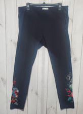 JW Los Angeles Johnny Was Black Pull on Leggings Floral Embroidered Size XL EUC