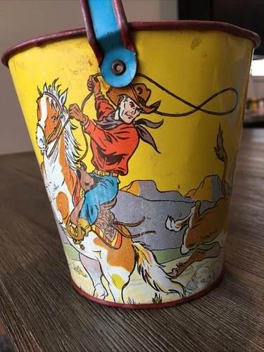 Vintage Ohio Art Sand Pail Western Themed No Shovel 5” Tall
